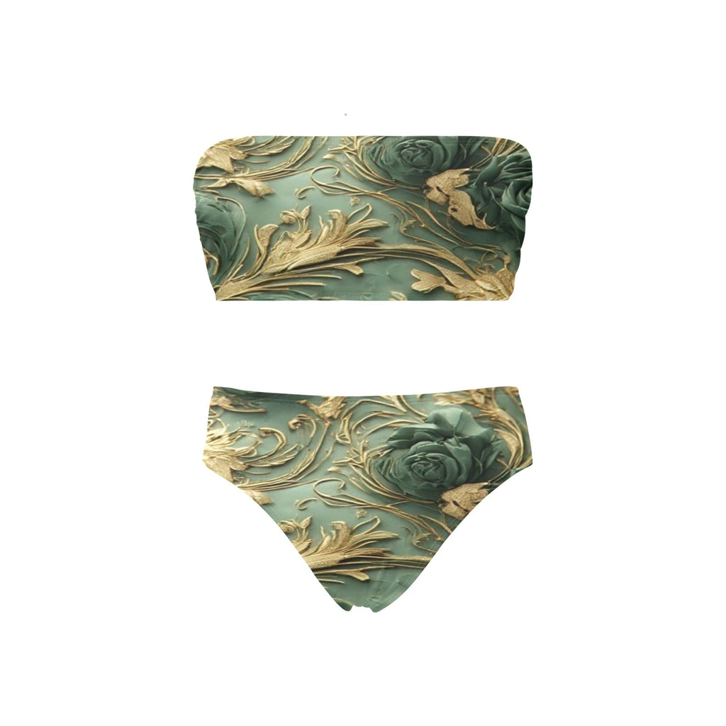 Green and gold luxury bikini Chest Wrap Bikini Swimsuit