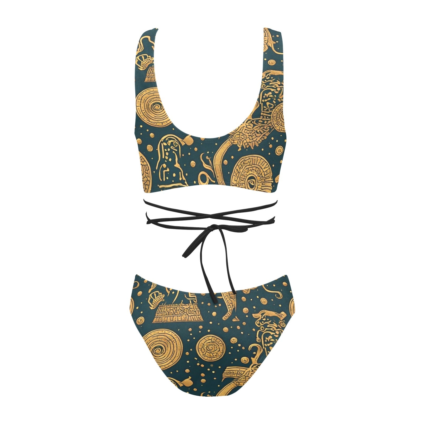Luxury Emerald Gold Bikini Set | Women's Wrap Two Piece Swimsuit | Tropical Resort Swimwear | Beach Vacation Bathing Suit