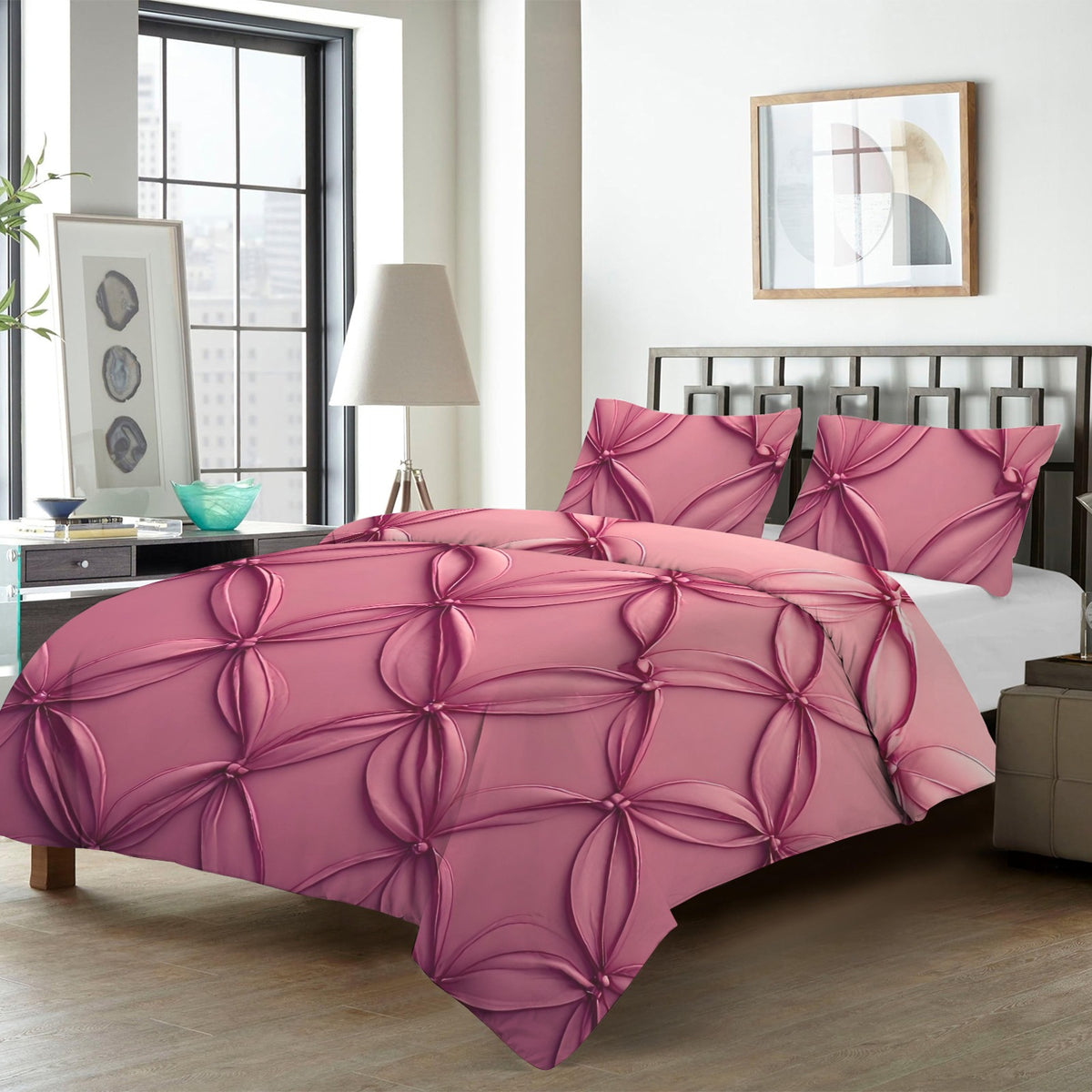 Roselle Pink Petal Bedding Set | Luxury Rose Pink Floral Bedding | Elegant Statement Bedroom Decor | Iyalla Designs