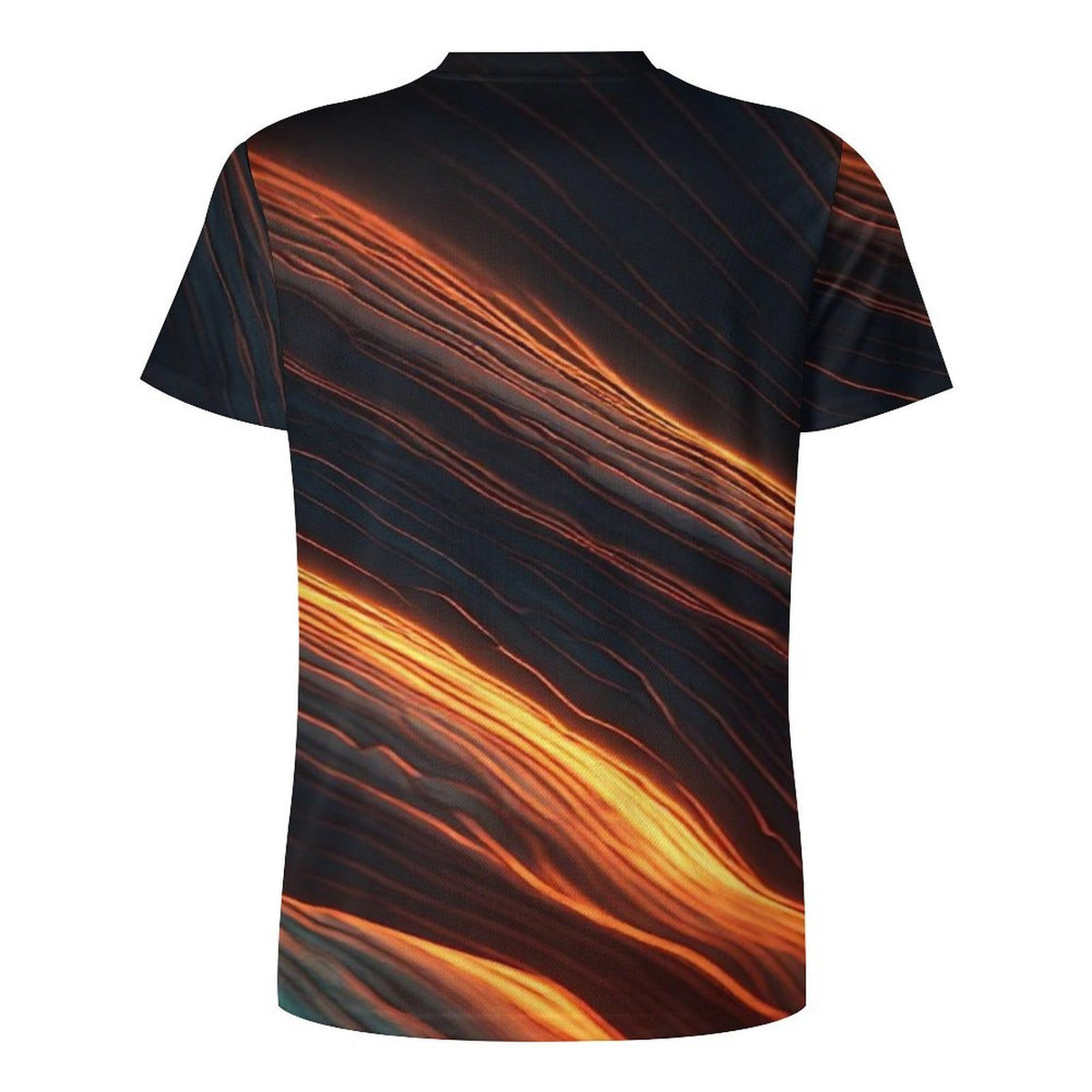 Men’s Abstract Print T Shirt, Black Gold Orange Graphic Tee, Artistic Statement Shirt, Modern Casual T Shirt for Men