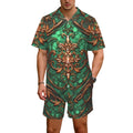 Men's Green Baroque Shirt and Shorts Set | Luxury Resort Matching Set | Tropical Vacation Outfit | Emerald Gold Summer Co-Ord | Black Excellence Style