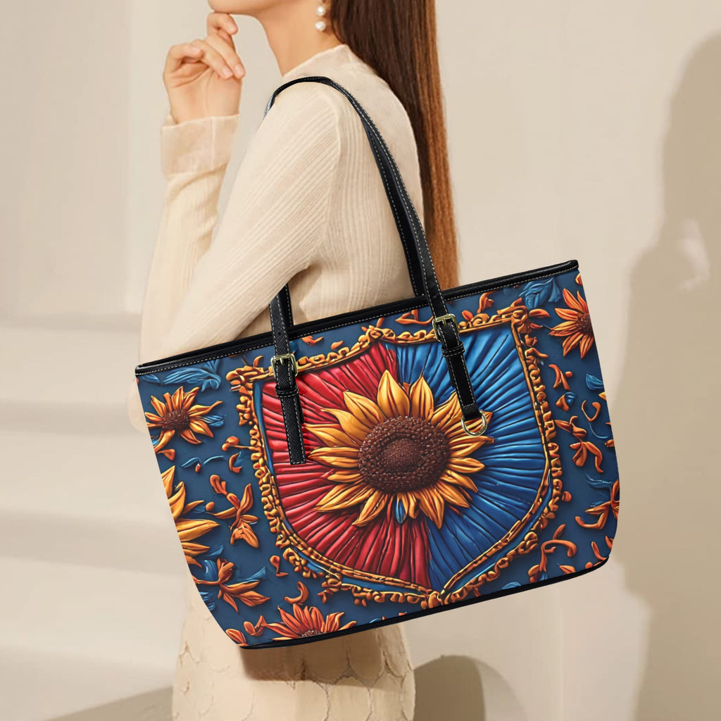 Sunflower Tote Bag, Floral Shoulder Bag, Blue Gold Boho Tote Purse, Large Everyday Carryall, Gift for Her, Cottagecore Bag