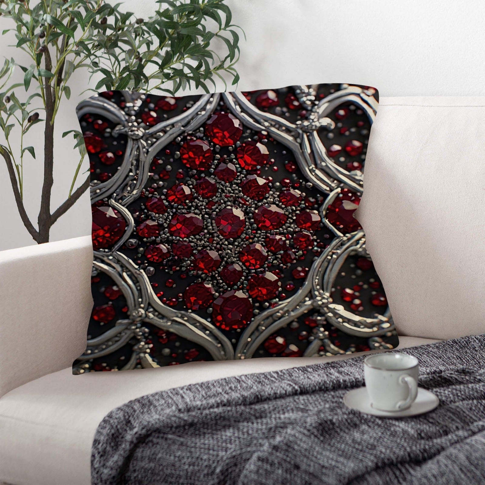 Luxury Ruby Gem Curtains | Gothic Glam Window Panels | Black Silver Red Jewel Curtains | Baroque Living Room Drapes | Elegant Luxury Home Decor