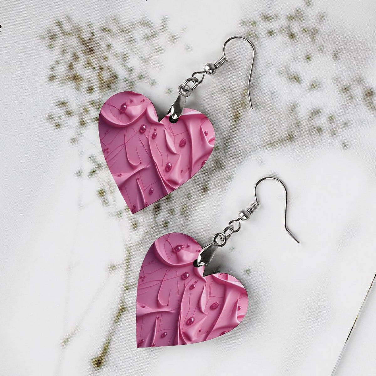 Holly Pink Heart Earrings, Cute Heart Drop Earrings, Girls Pink Dangle Earrings, Sweet Statement Jewelry, Gift for Girls