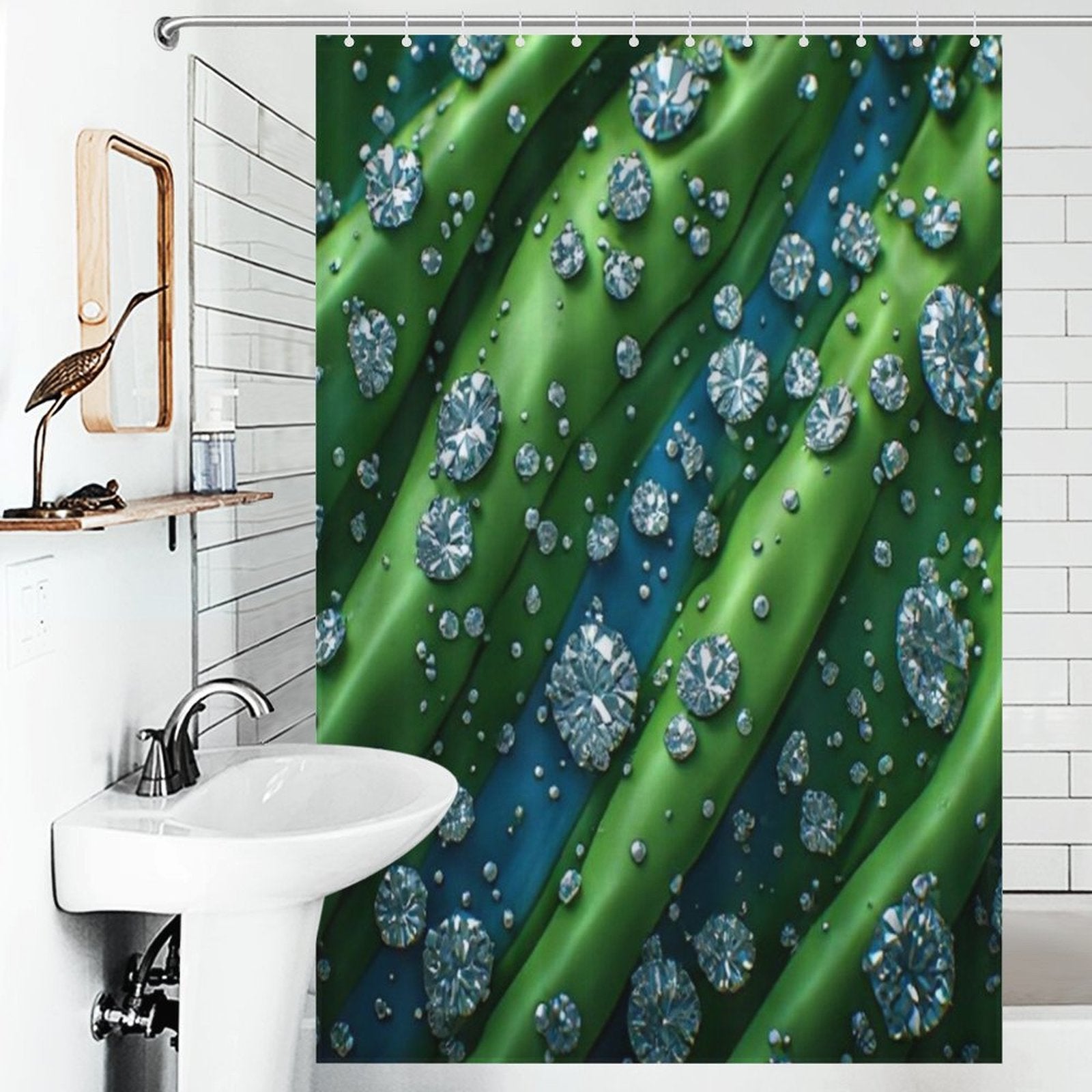 Emerald Green and Blue Diamond Custom Shower Curtain (119×180cm)