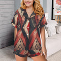 Women's Luxury Pajama Short Set | African Print Sleepwear | Red Gold Lounge Set | Cozy Button Up Pajamas for Women