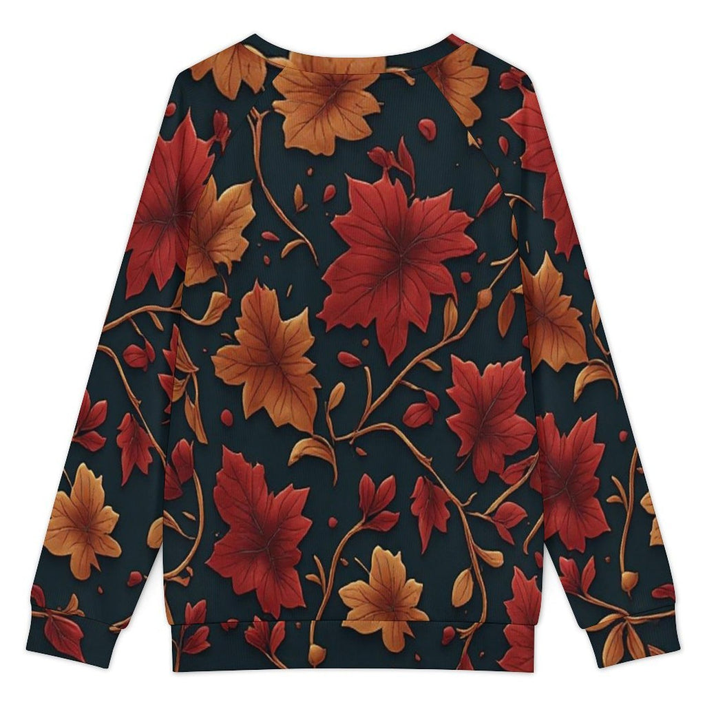 Women’s Fall Floral Blouse, Autumn Leaf Long Sleeve Top, Navy Rust Orange Shirt, Casual Boho Fall Top, Women’s Statement Blouse