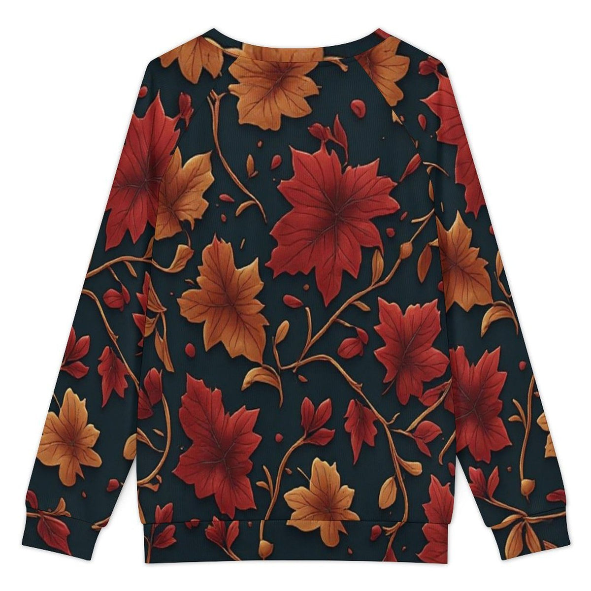 Women’s Fall Floral Blouse, Autumn Leaf Long Sleeve Top, Navy Rust Orange Shirt, Casual Boho Fall Top, Women’s Statement Blouse