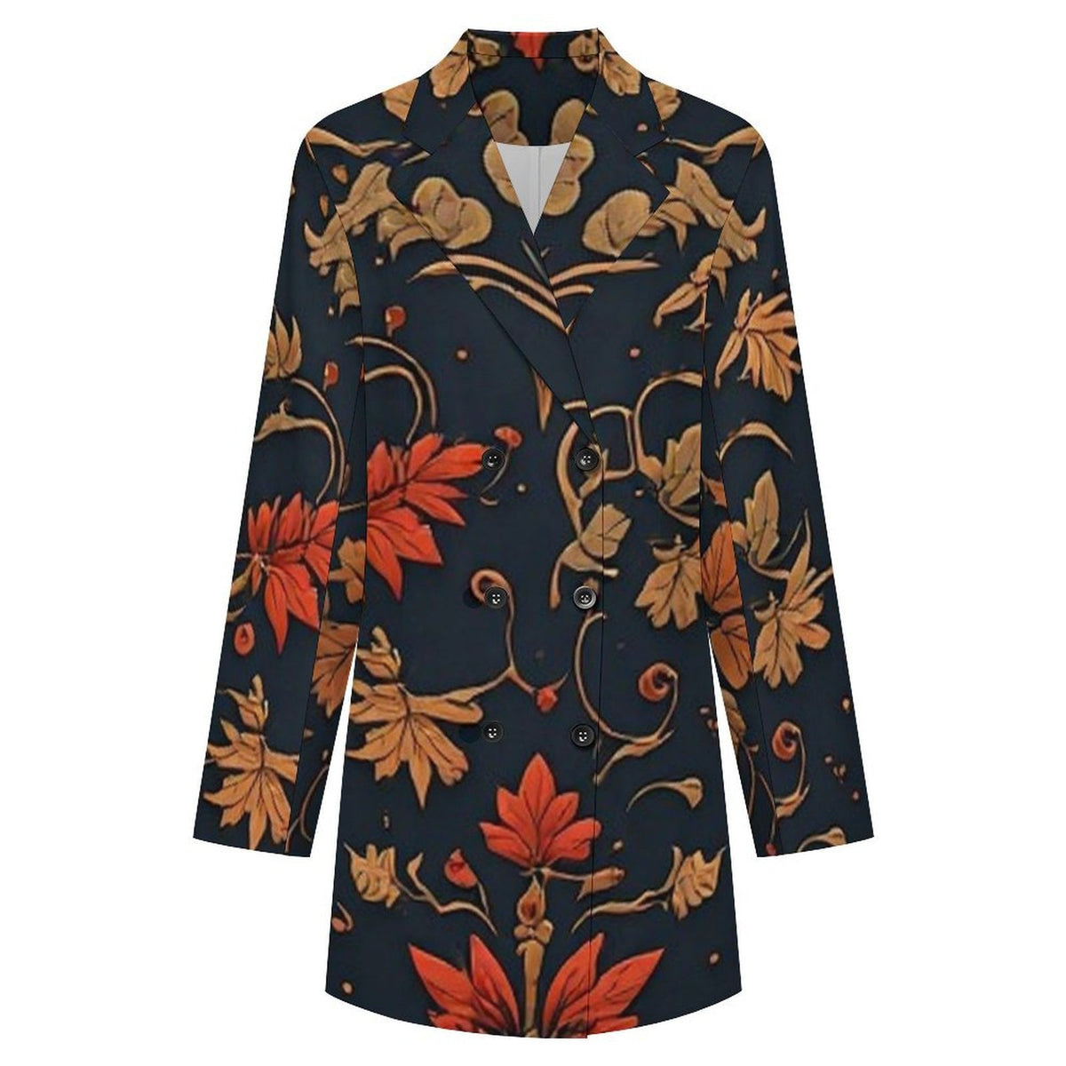 Women’s Floral Blazer Dress, Navy Gold Double Breasted Mini Dress, Elegant Autumn Jacket Dress, Statement Fall Dress for Women  13 TAGS