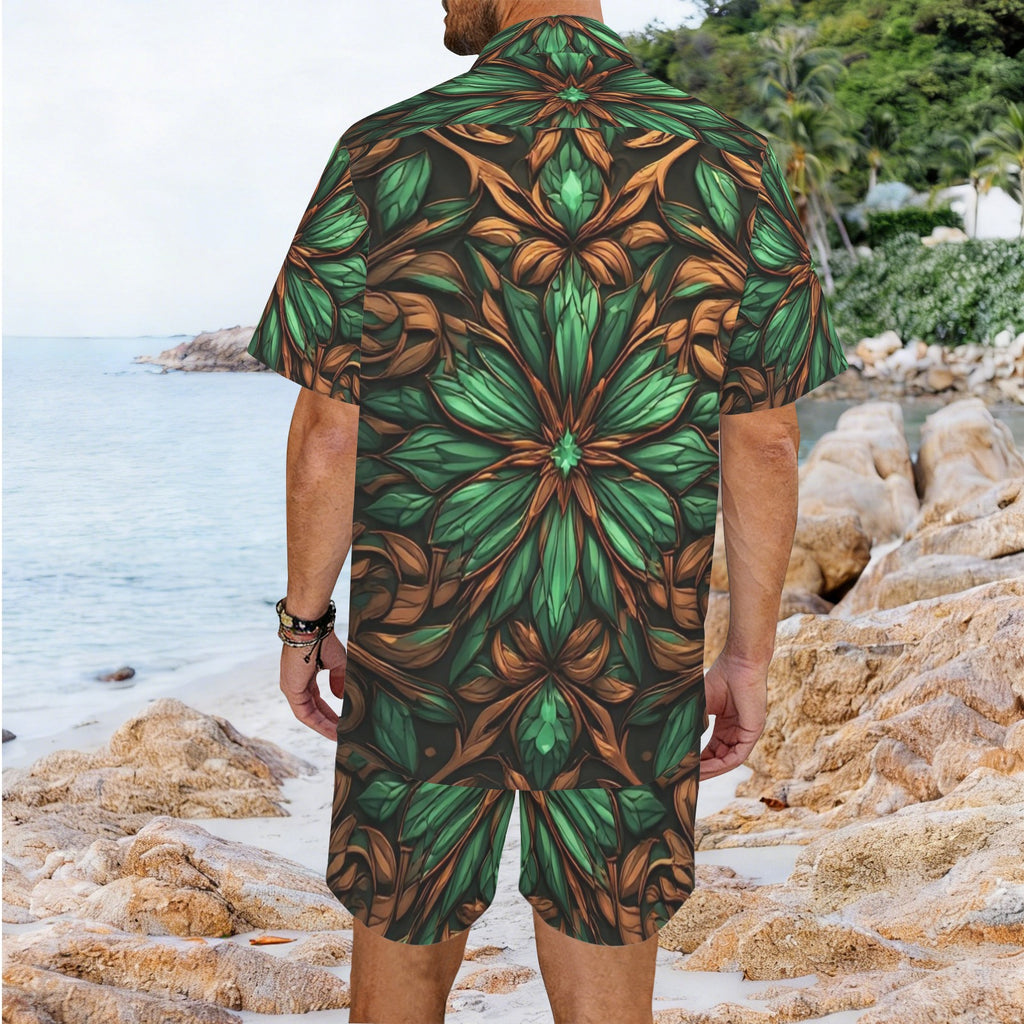 Men's Tropical Leaf Shirt & Shorts Set | Luxury Resort Matching Set | Botanical Summer Outfit | Vacation Two-Piece Outfit | Beachwear for Men