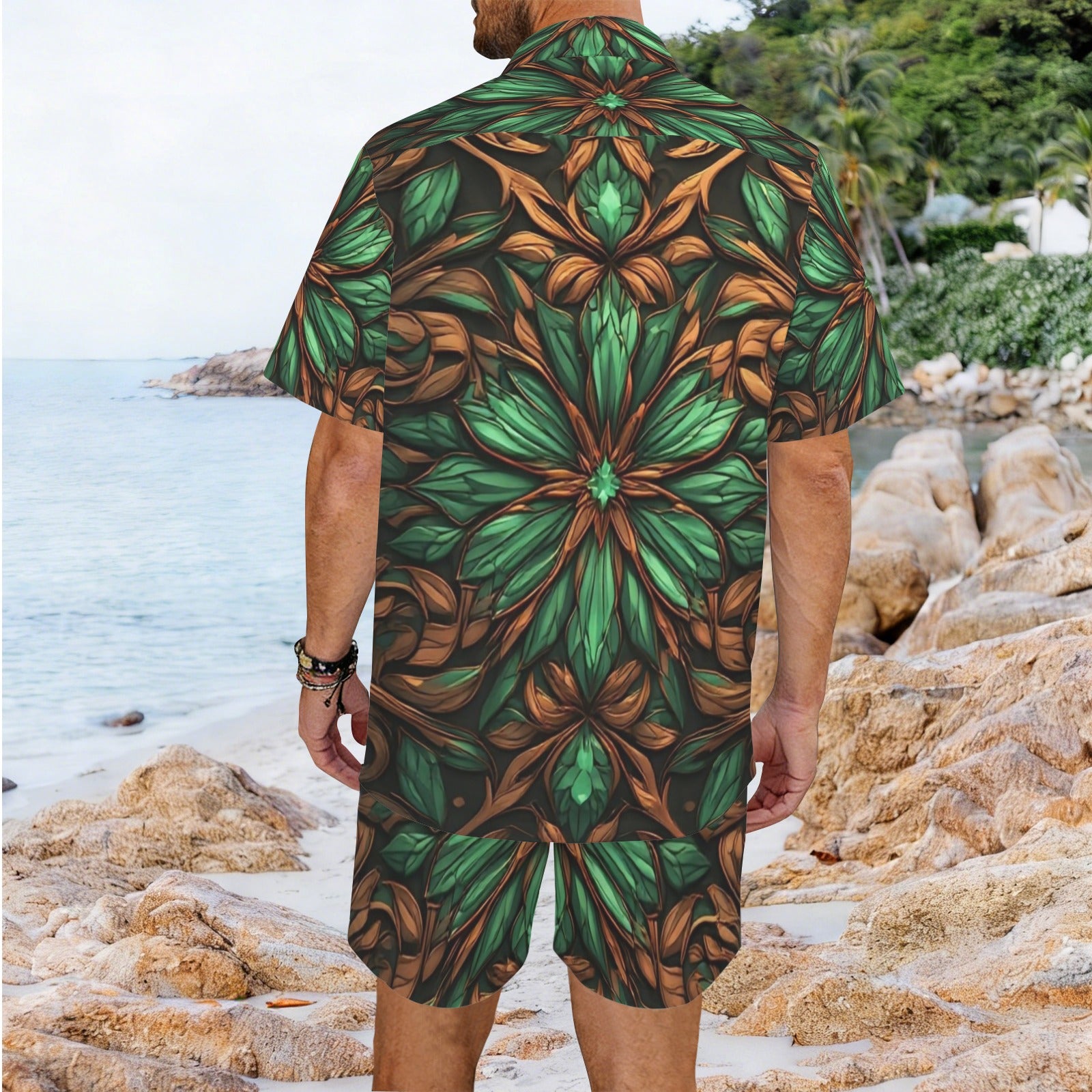 Men's Tropical Leaf Shirt & Shorts Set | Luxury Resort Matching Set | Botanical Summer Outfit | Vacation Two-Piece Outfit | Beachwear for Men