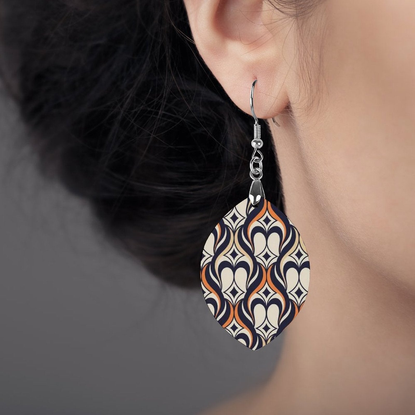 Sahara Navy Cream Teardrop Earrings, African Inspired Statement Earrings, Boho Dangle Earrings, Geometric Women’s Jewelry