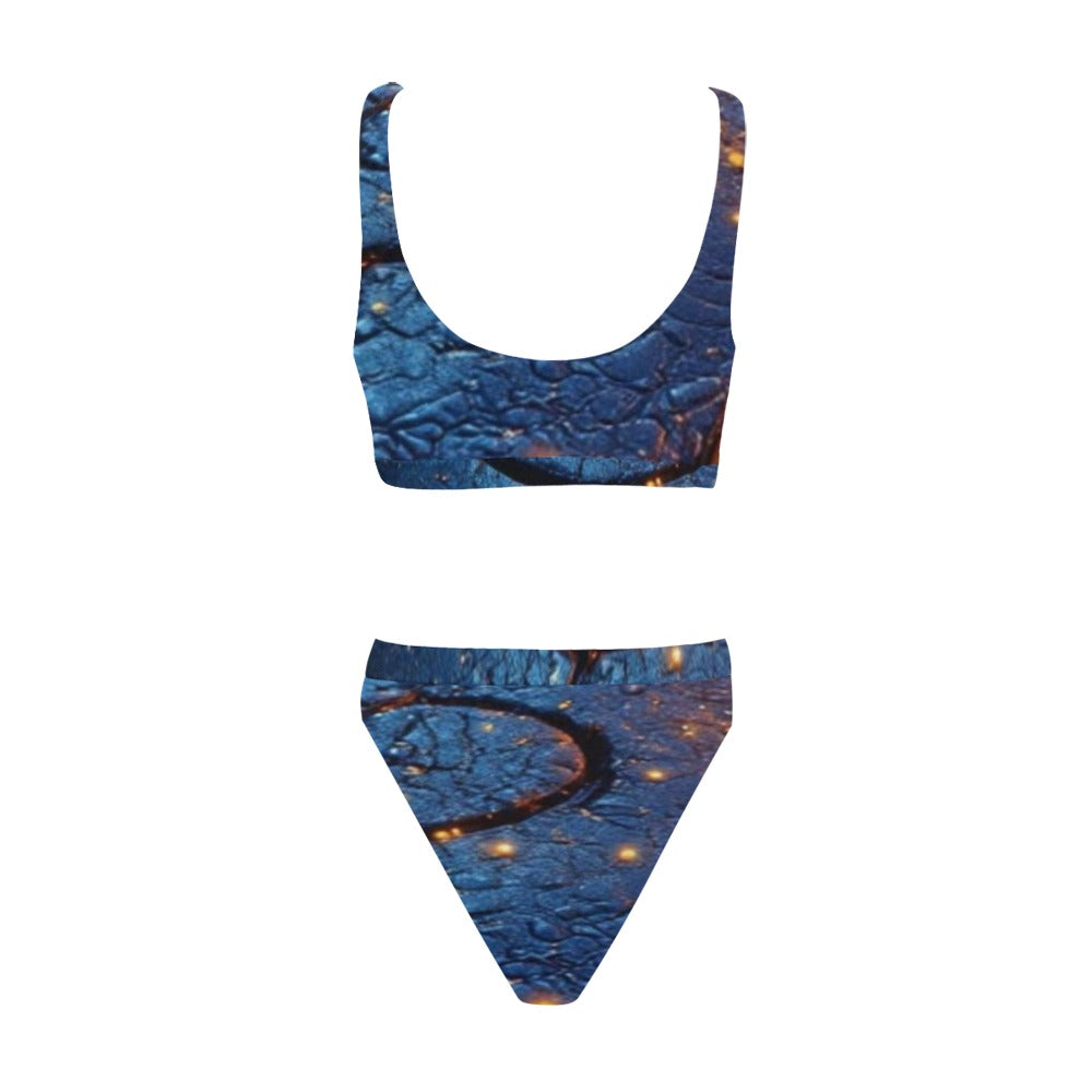 Blue/gold geometric Custom Women‘s High Waist Bikini Set