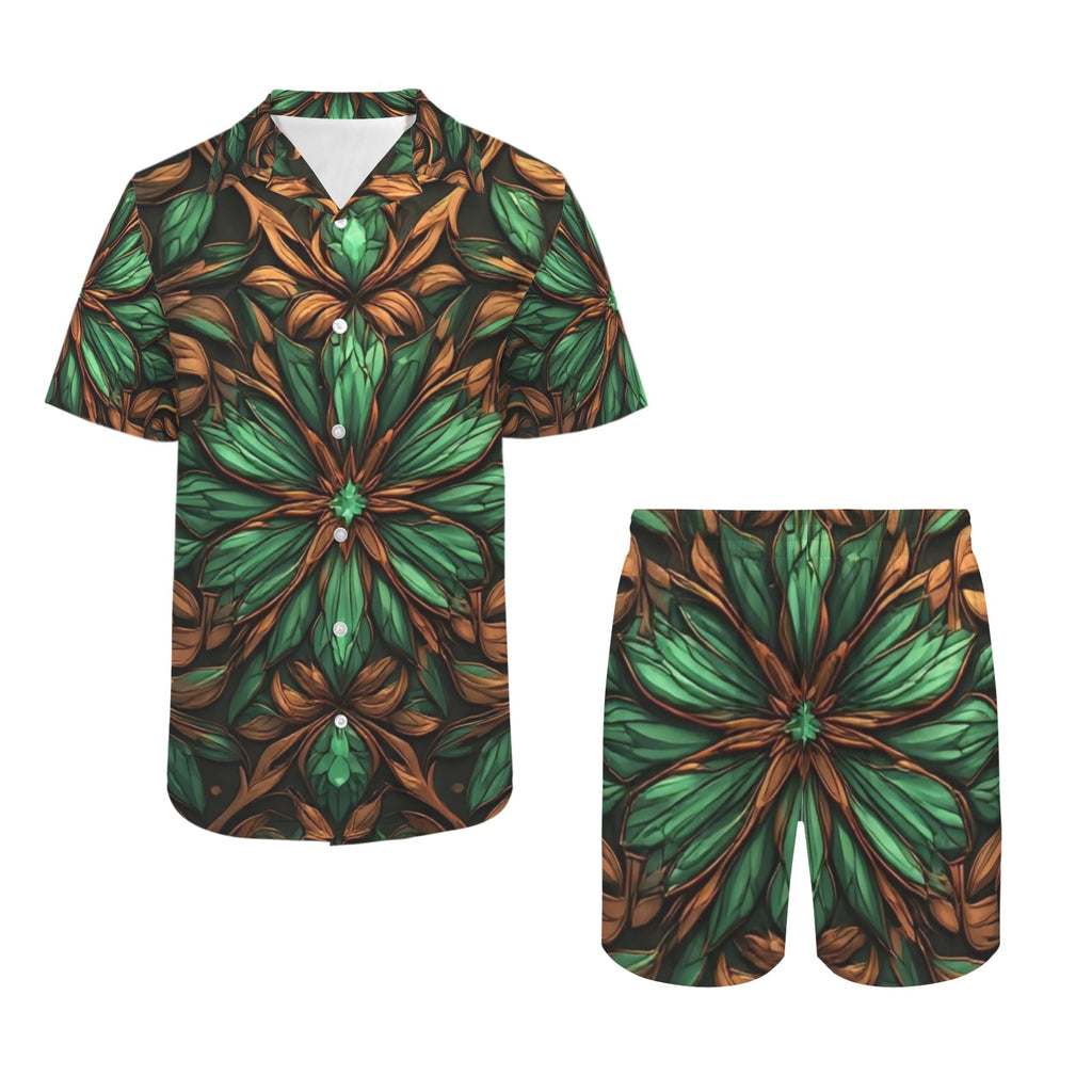 Jacob Emerald Resort Set | Luxury Men's Matching Shirt and Shorts Set | Tropical Vacation Outfit | Emerald Bronze Summer Co-Ord Set | Resort Wear