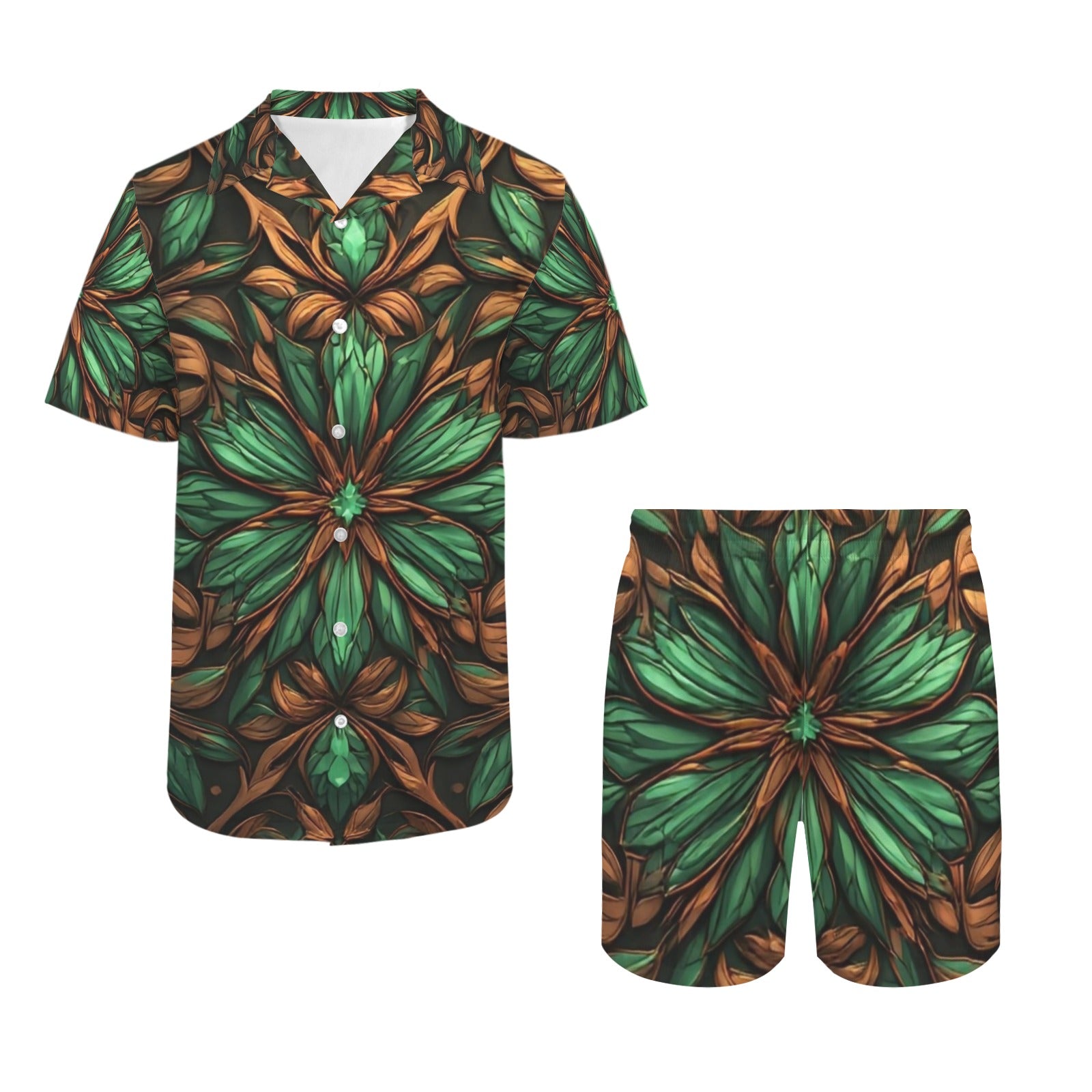 Jacob Emerald Resort Set | Luxury Men's Matching Shirt and Shorts Set | Tropical Vacation Outfit | Emerald Bronze Summer Co-Ord Set | Resort Wear