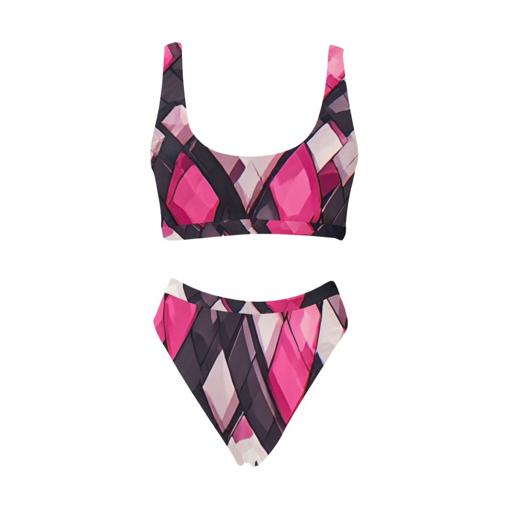 Pink Gemstone Bikini Set, Women's Triangle Swimsuit, Luxury Crystal Print Swimwear, Vacation Beach Bikini, Resort Ready Swim Set