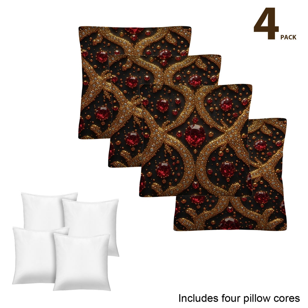 Crimson Noir Luxury Throw Pillow | Ruby Gem Accent Pillow | Gothic Glam Home Decor | Black Gold Decorative Cushion | Luxe Living Room Pillow