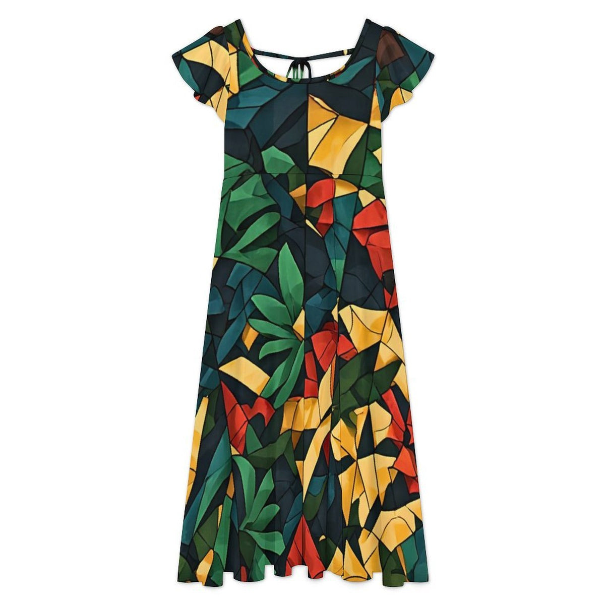Tropical Print Maxi Dress with Slit, Colorful African Inspired Resort Dress, Green Gold Red Vacation Dress, Women