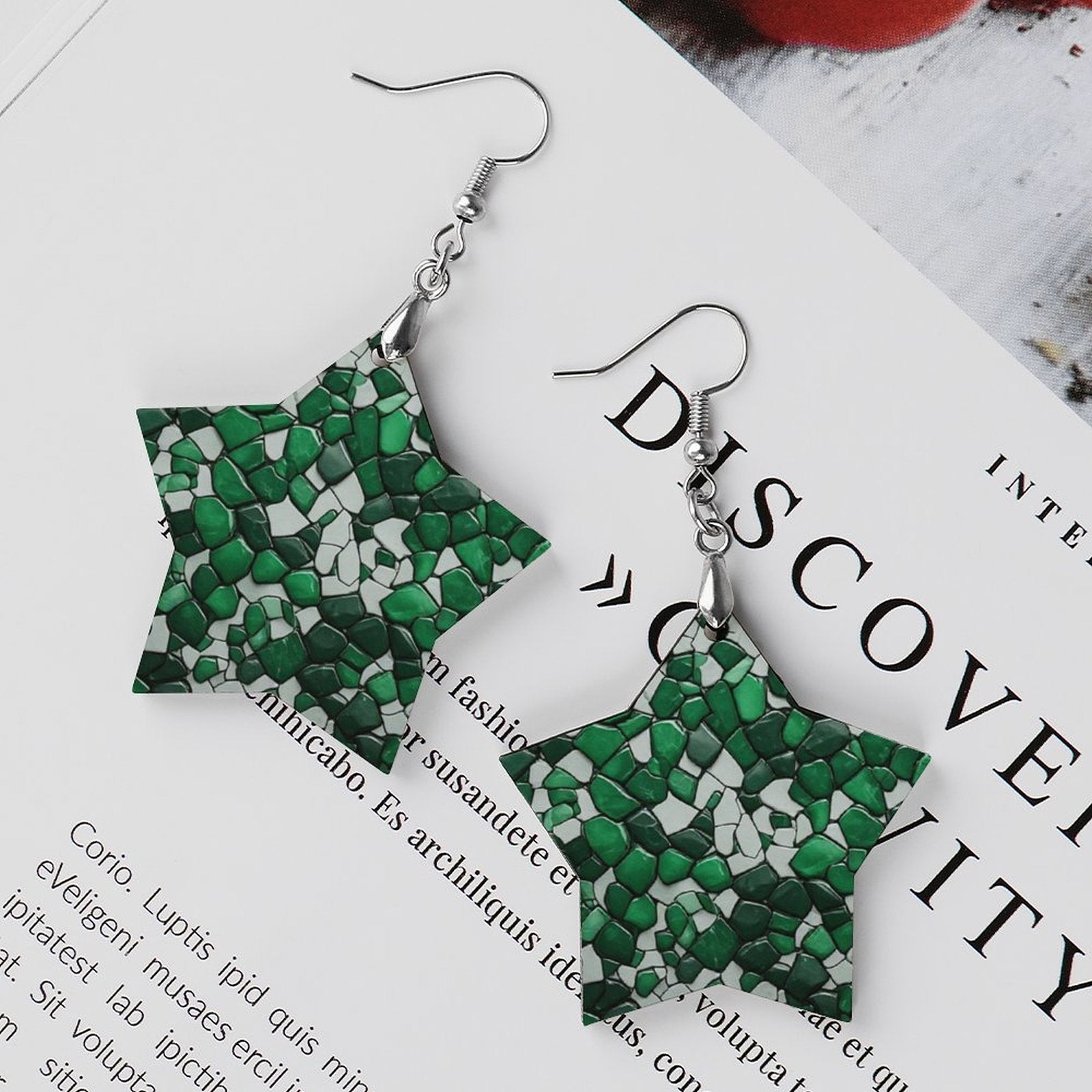 Emerald Star Earrings, Green Mosaic Statement Earrings, Star Shaped Dangle Earrings, African Inspired Jewelry, Women’s Earrings