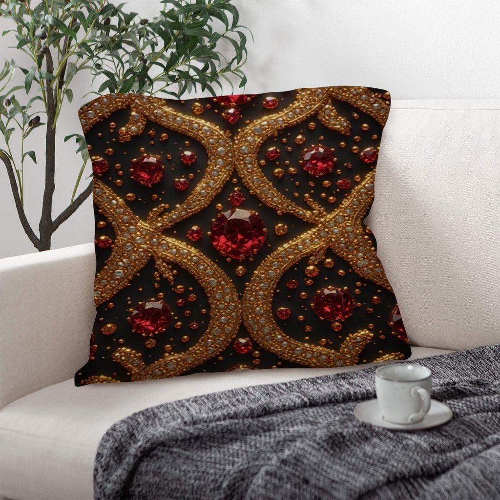 Crimson Noir Luxury Throw Pillow | Ruby Gem Accent Pillow | Gothic Glam Home Decor | Black Gold Decorative Cushion | Luxe Living Room Pillow