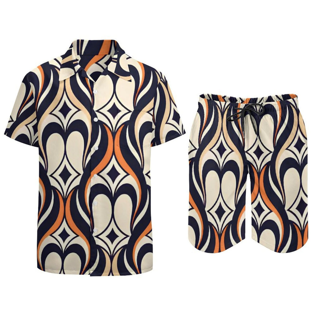 Men's Luxury Resort Lounge Set | Geometric Matching Shirt & Shorts | Modern Vacation Outfit | Designer Summer Co-Ord | Iyalla Designs