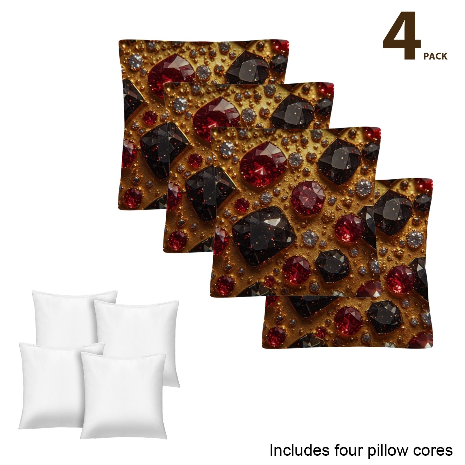Ruby Royale Luxury Throw Pillow | Ruby and Black Diamond Accent Cushion | Gold Gem Decorative Pillow | Glam Living Room Decor | Luxury Home Accessories