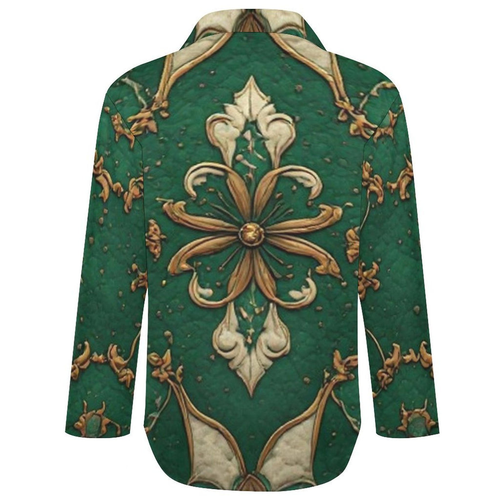 Emerald Luxe Ornamental Blouse | Elegant Women's Button Down Shirt | Luxury Boho Fashion Top | Statement Green Blouse | Iyalla Designs