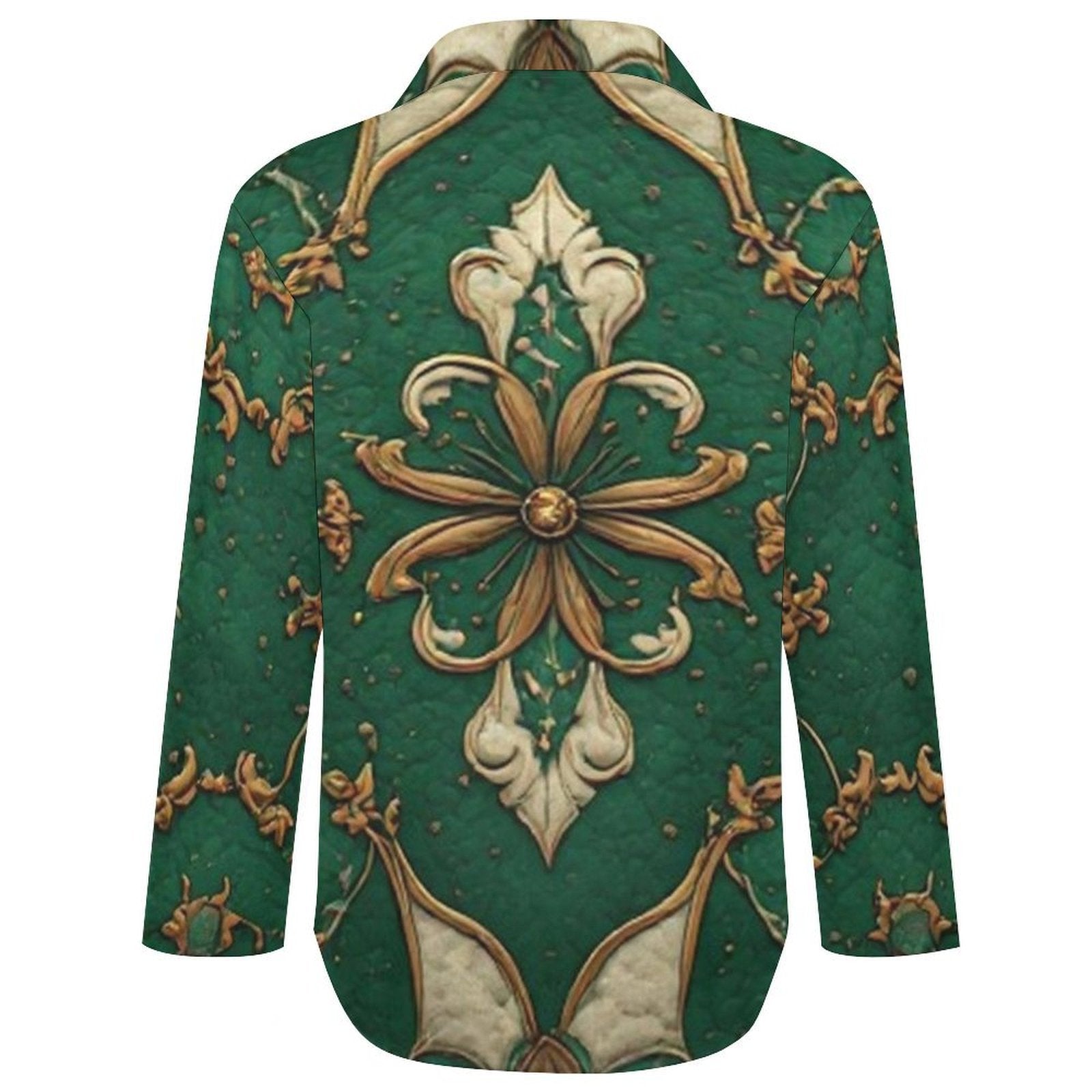 Emerald Luxe Ornamental Blouse | Elegant Women's Button Down Shirt | Luxury Boho Fashion Top | Statement Green Blouse | Iyalla Designs