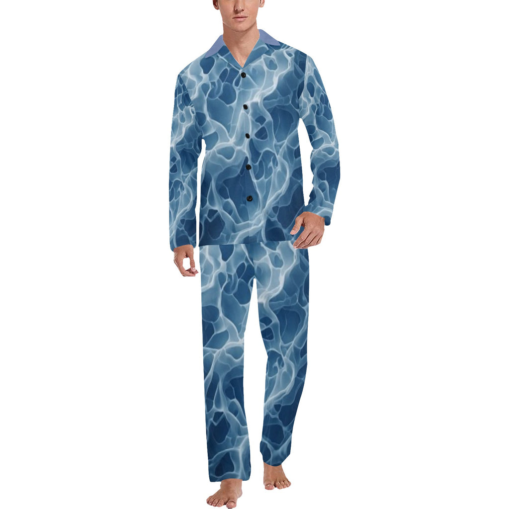 Men's Luxury Blue Marble Satin Pajama Set | African Inspired Long Sleeve Sleepwear | Premium Men's Lounge Set | Stylish Gift for Him