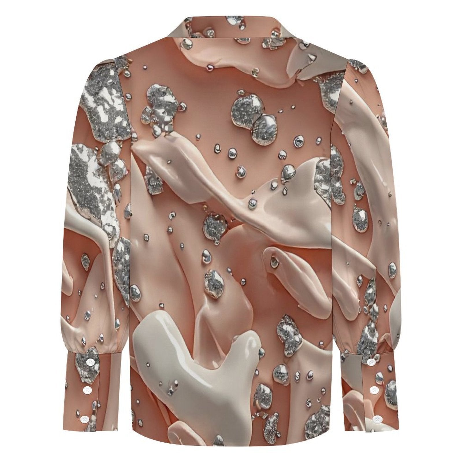 Luxury Satin Marble Print Blouse for Women | Elegant Long Sleeve Button Down Shirt | Chic Office Wear | Modern Fashion Top | Gift for Her