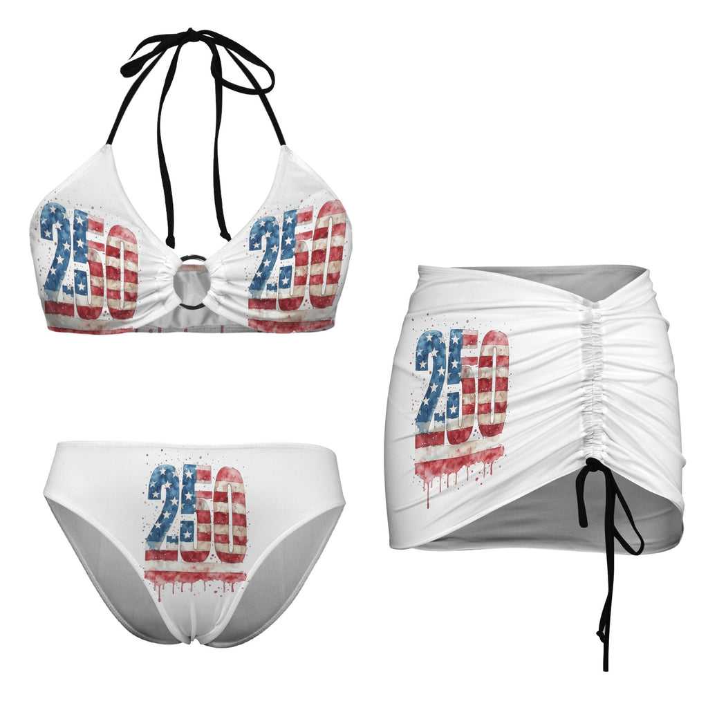 250 Three piece bikini Drawstring Halterneck Three-Piece Swimsuit Skirt