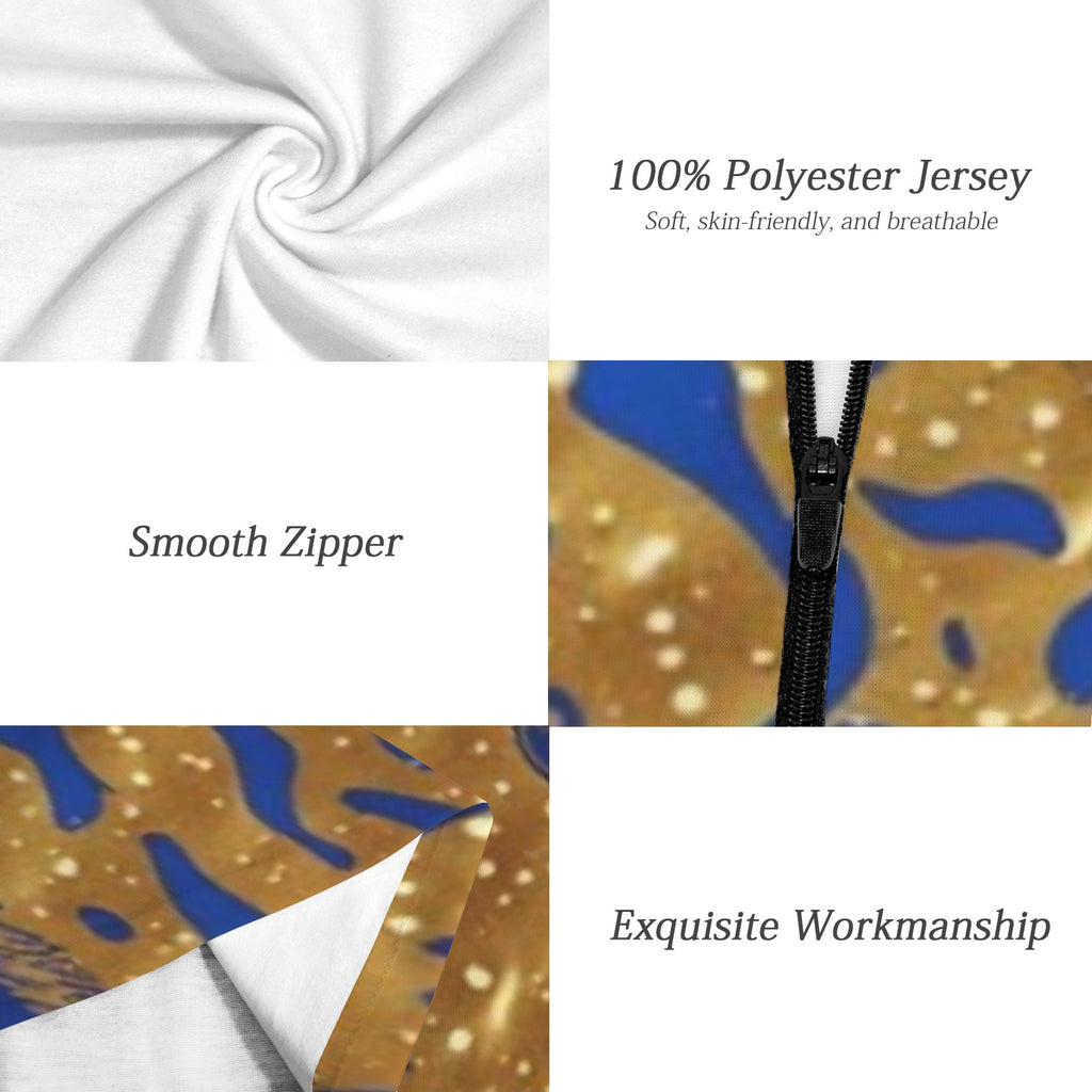 Men's Blue Gold Tiger Polo Shirt | Luxury African Print Golf Shirt | Regal Tiger Graphic Polo for Men | Casual Resort Wear | Statement Streetwear