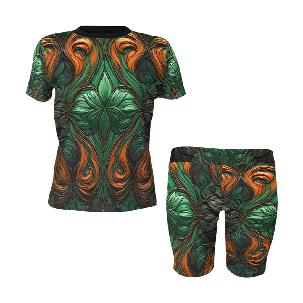 Women's Tropical Green Abstract Romper | Luxury One Piece Short Set | Boho Festival Outfit | Summer Vacation Outfit | Resort Wear | Casual Lounge Set