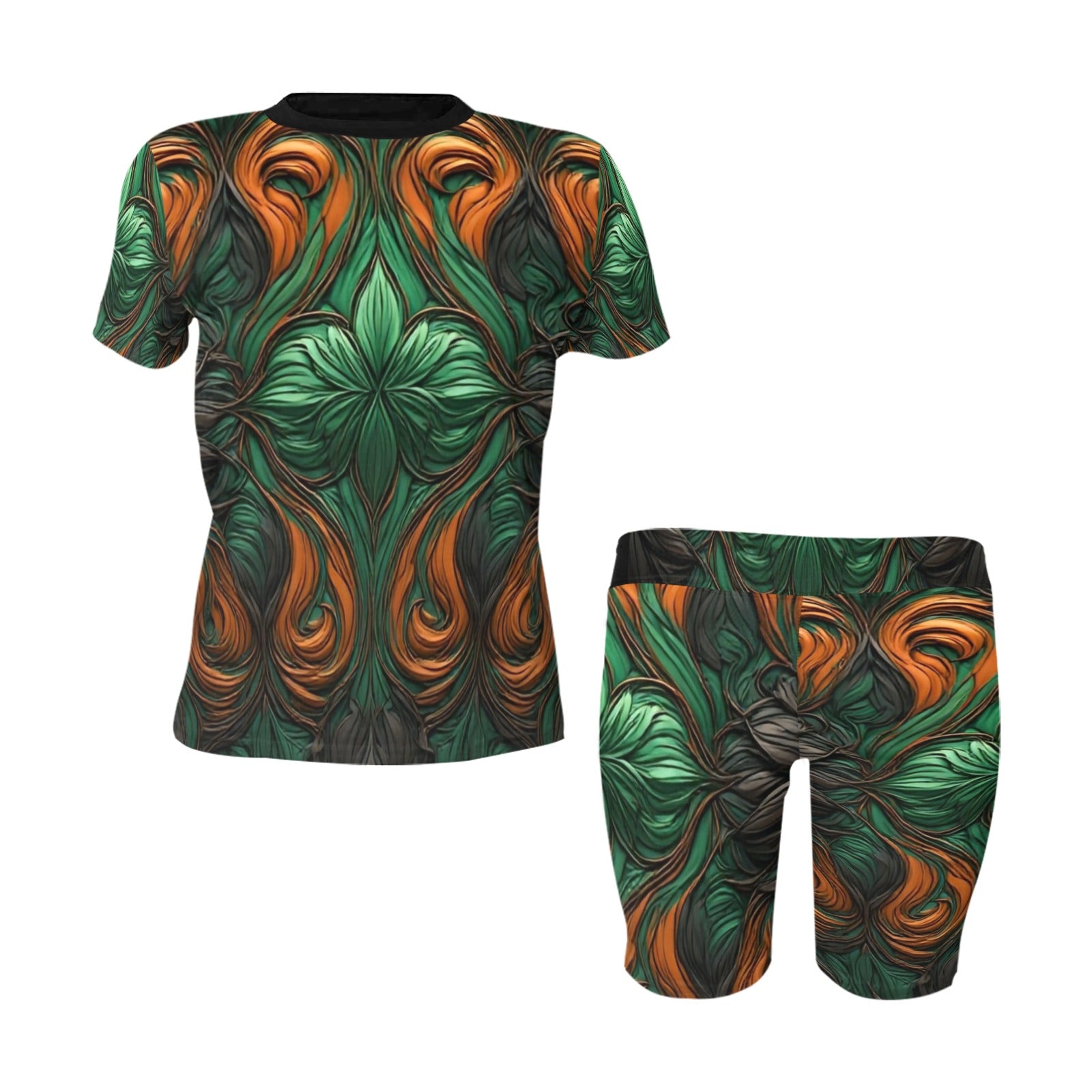 Women's Tropical Green Abstract Romper | Luxury One Piece Short Set | Boho Festival Outfit | Summer Vacation Outfit | Resort Wear | Casual Lounge Set