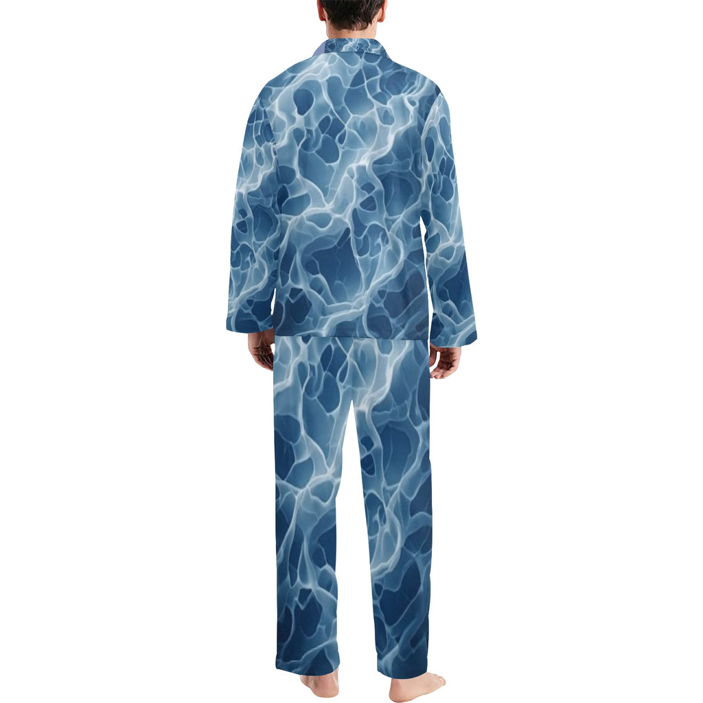 Men's Luxury Blue Marble Satin Pajama Set | African Inspired Long Sleeve Sleepwear | Premium Men's Lounge Set | Stylish Gift for Him