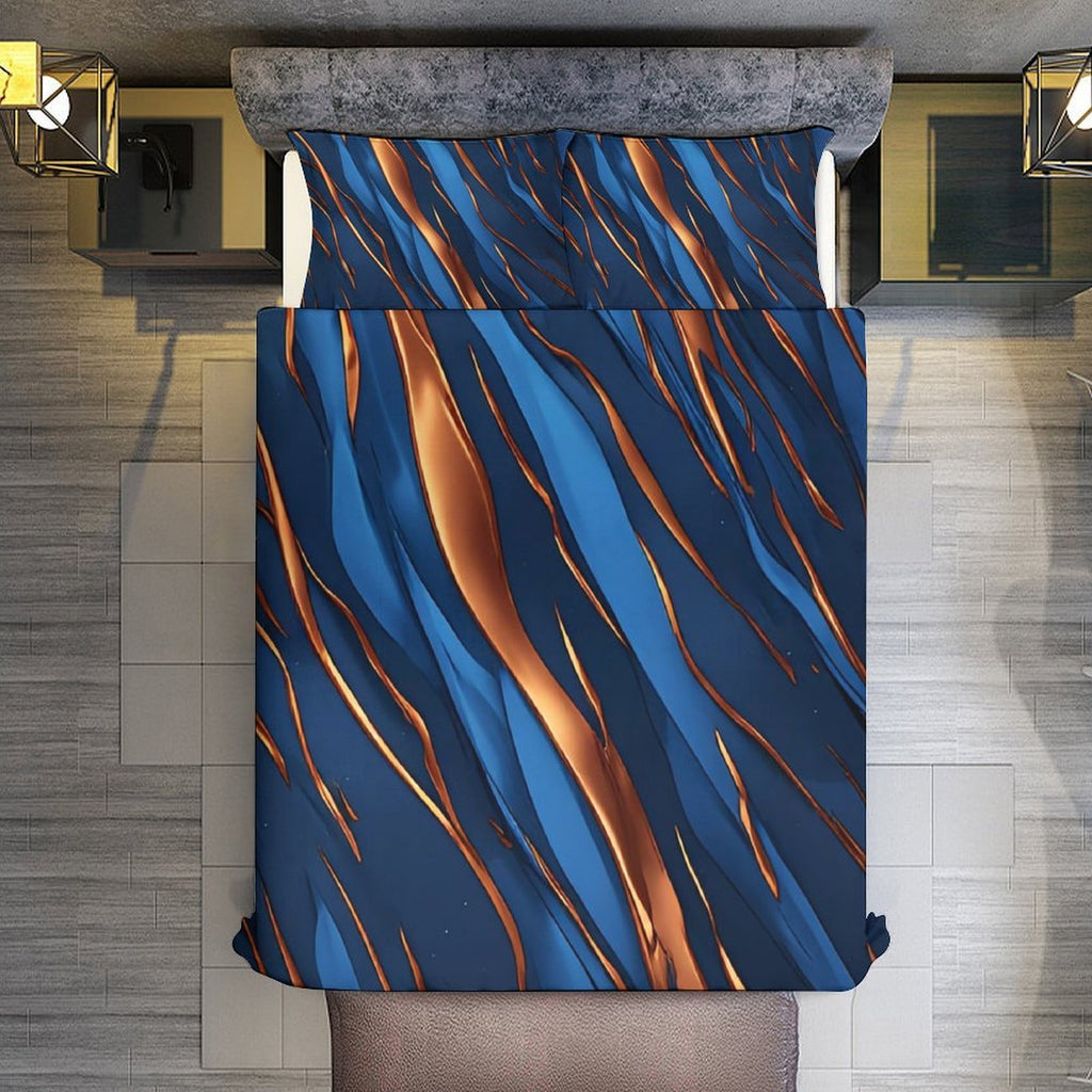 Luxury Blue & Copper Duvet Cover Set | Modern Abstract Bedding | King Queen Twin Comforter Cover | Contemporary Bedroom Decor | Iyalla Designs