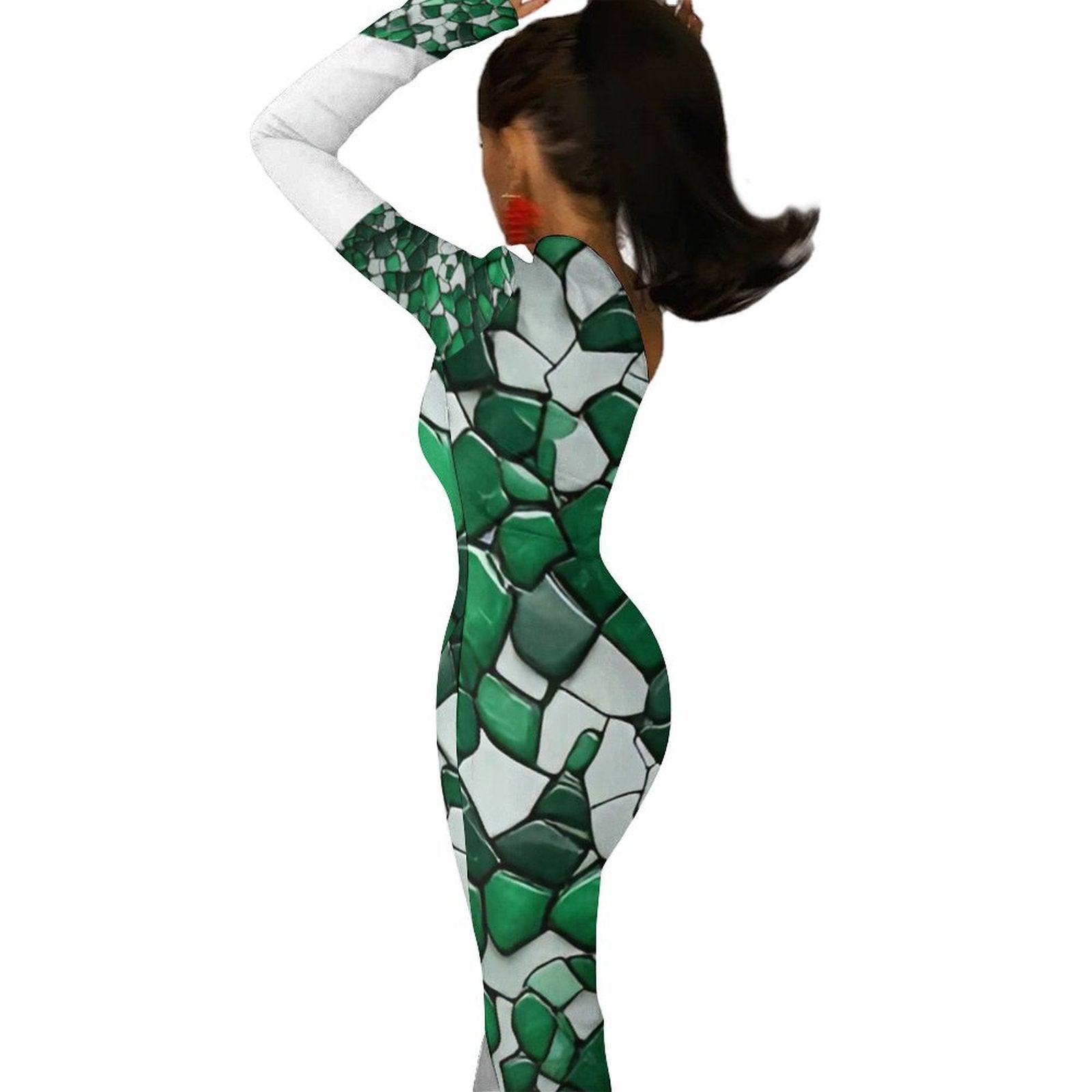 Emerald Mosaic One Shoulder Maxi Dress | Green Luxury Evening Dress | Asymmetrical Slit Dress | Wedding Guest Dress | Elegant Resort Dress for Women