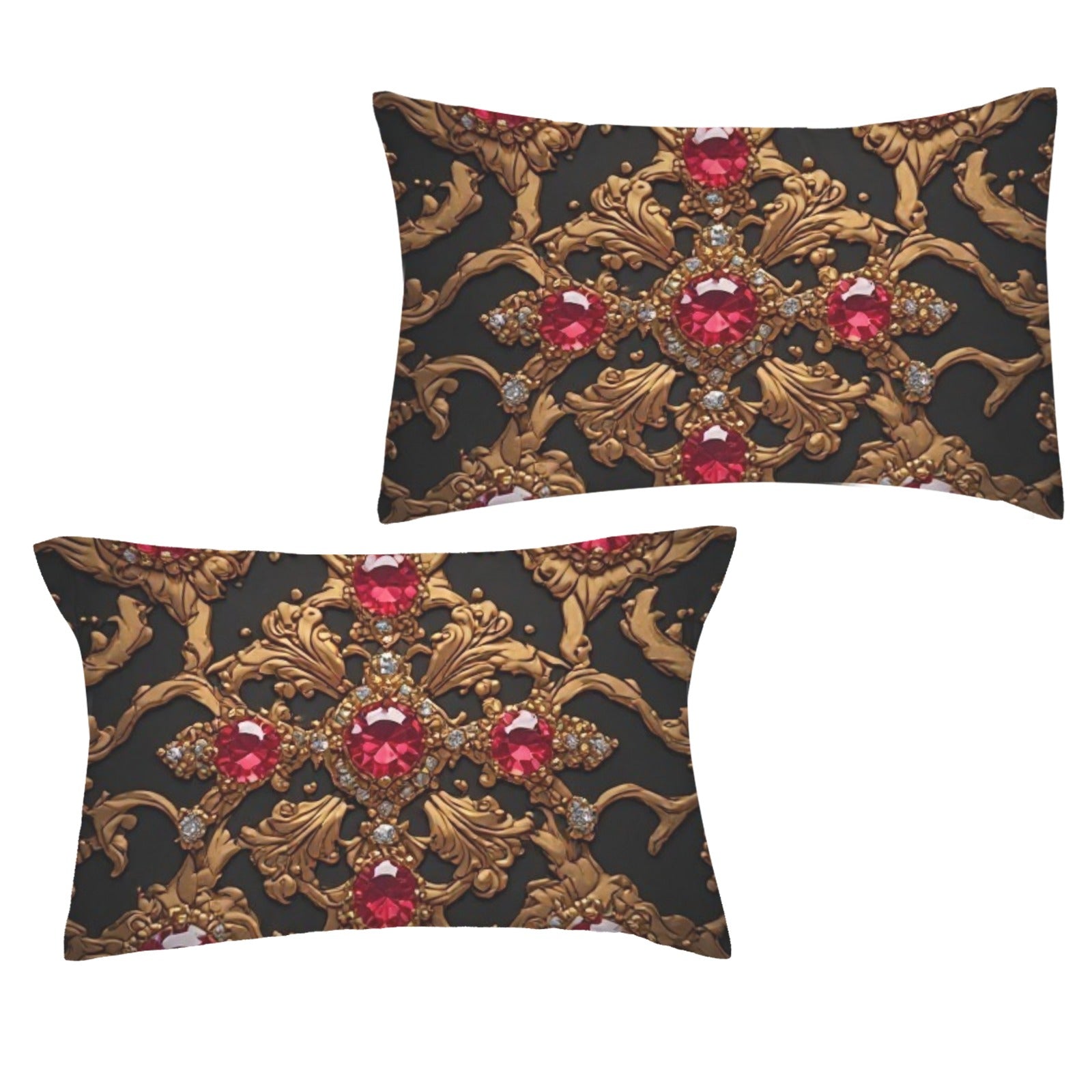 Royal Ruby Luxury Throw Pillow | Ruby Gem Accent Cushion | Black Gold Baroque Decorative Pillow | Elegant Home Decor | Luxury Living Room Pillow
