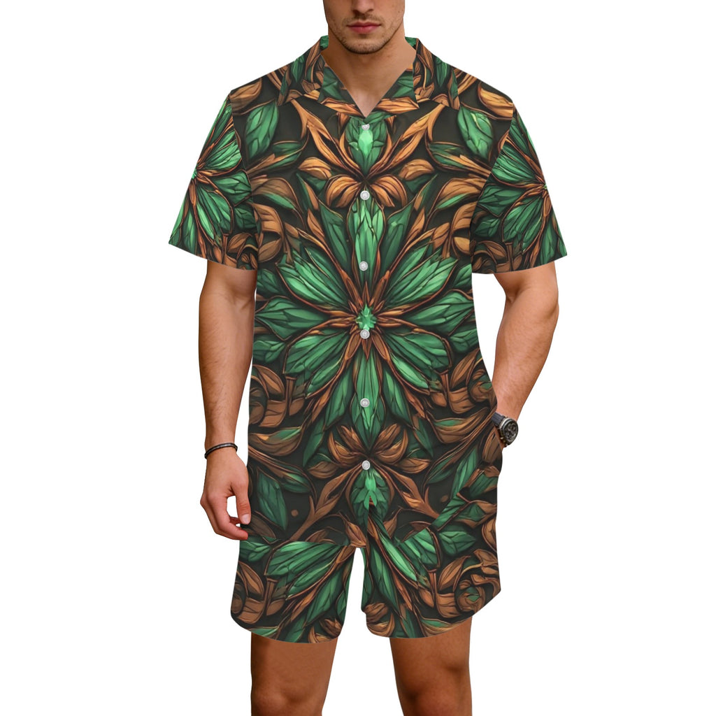 Men's Tropical Leaf Shirt & Shorts Set | Luxury Resort Matching Set | Botanical Summer Outfit | Vacation Two-Piece Outfit | Beachwear for Men