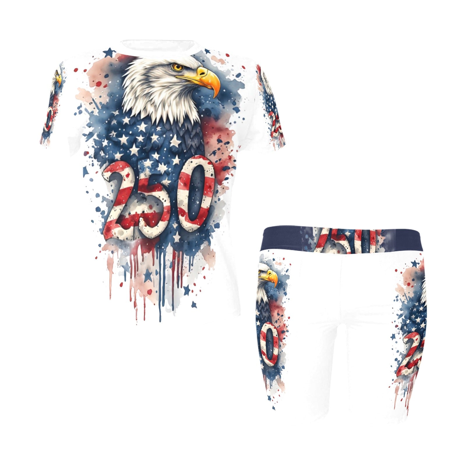 250 Patriotic One Piece Yoga Set | Eagle 1776-2026 Activewear Romper | USA Fourth of July Workout Outfit | Women's Biker Shorts Lounge Set | Independence Day Apparel