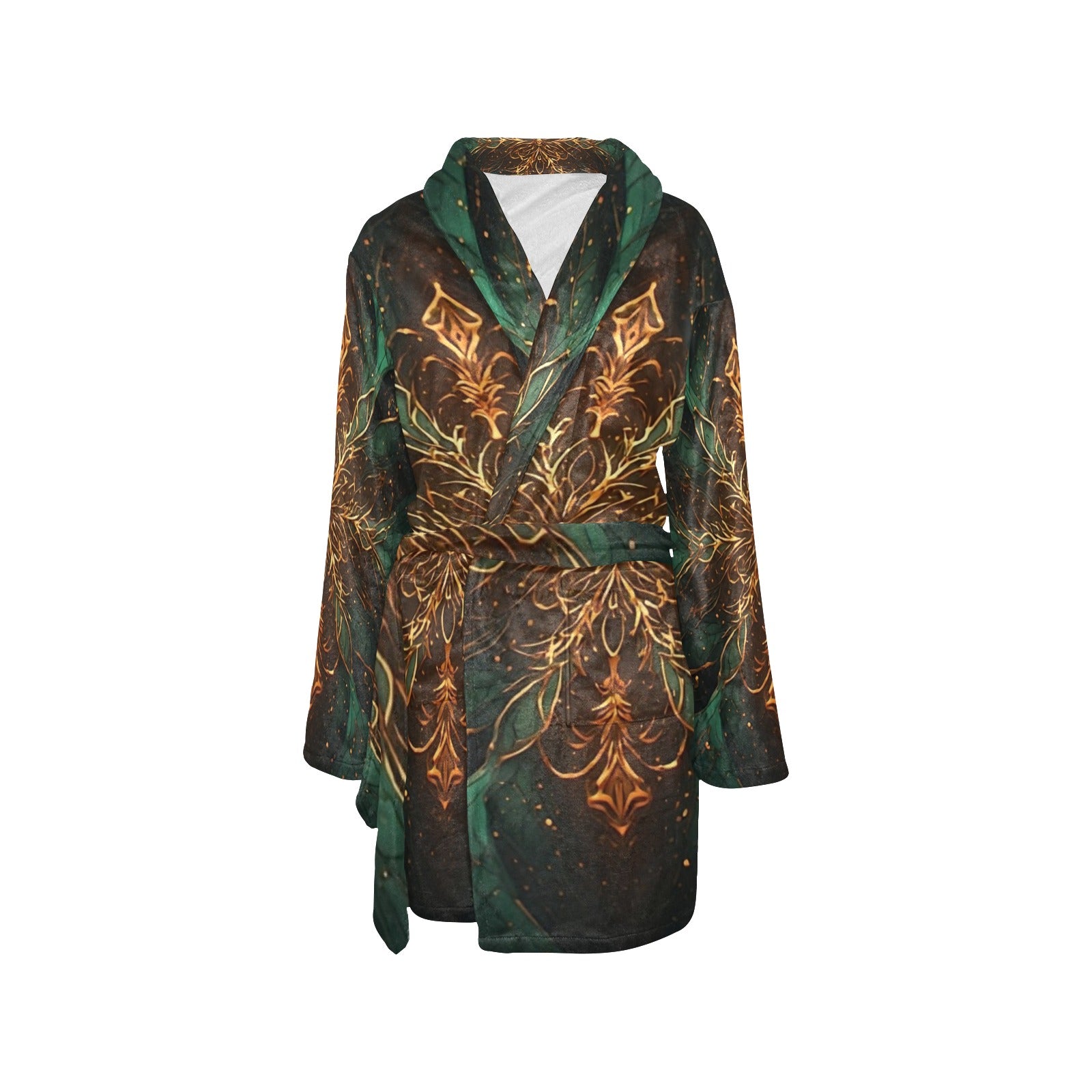 Emer Tide Luxury Robe | Emerald Gold Satin Lounge Robe | Elegant Kimono Style Robe | Resort Wear Cover Up | Luxury Women's Loungewear