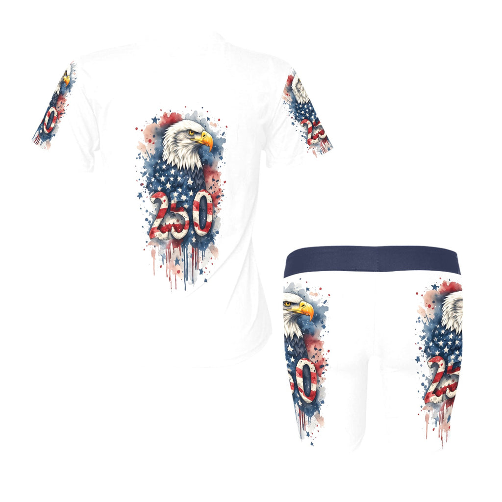 250 Patriotic One Piece Yoga Set | Eagle 1776-2026 Activewear Romper | USA Fourth of July Workout Outfit | Women's Biker Shorts Lounge Set | Independence Day Apparel