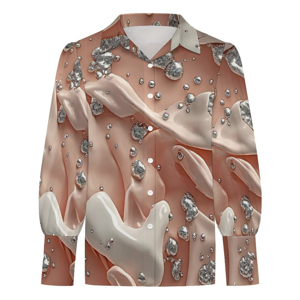 Luxury Satin Marble Print Blouse for Women | Elegant Long Sleeve Button Down Shirt | Chic Office Wear | Modern Fashion Top | Gift for Her