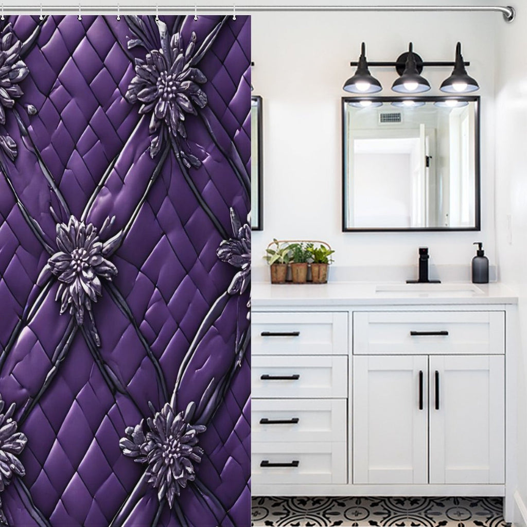 Luxury Purple Floral Shower Curtain | Modern Bathroom Decor | Elegant Violet Bath Curtain | Designer Bathroom Accessories | Iyalla Designs