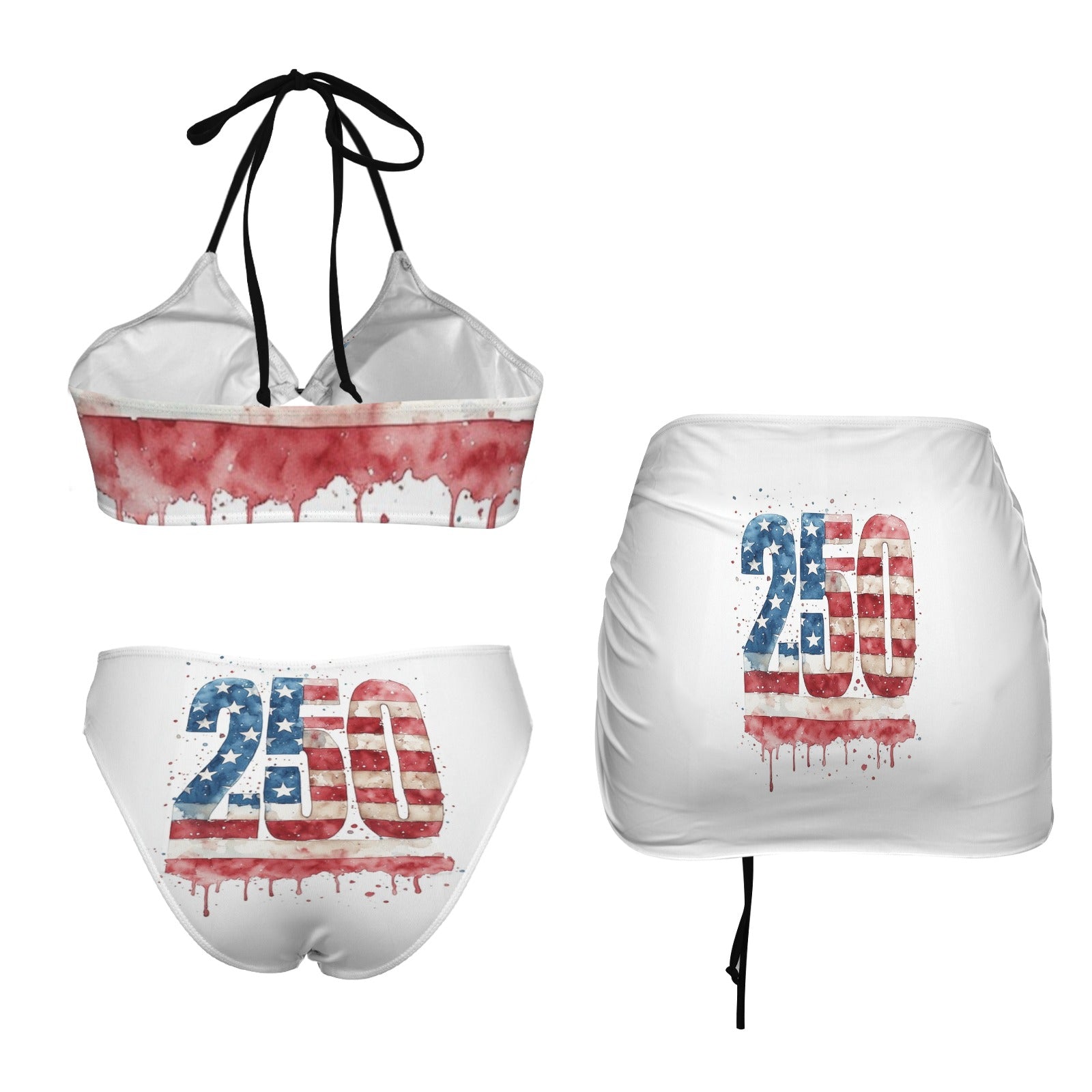250 Three piece bikini Drawstring Halterneck Three-Piece Swimsuit Skirt