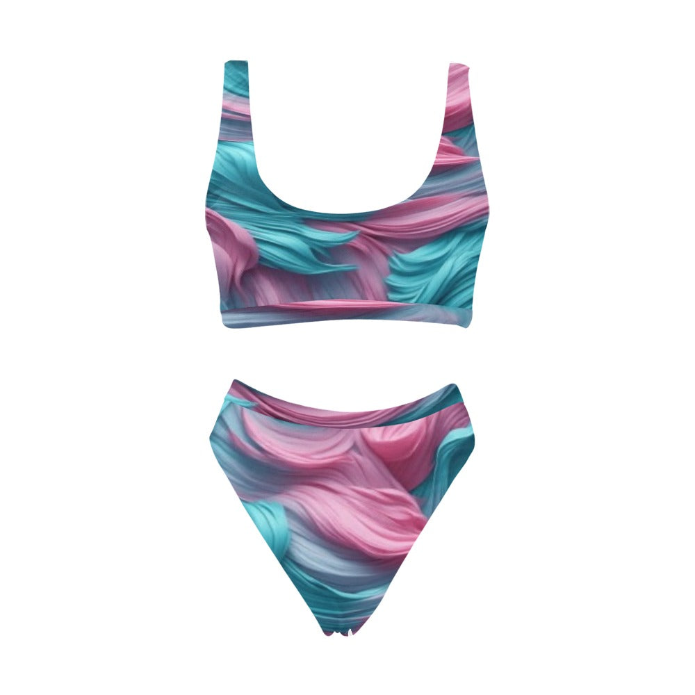 Pink turq swirl bikini Custom Women‘s High Waist Bikini Set ( S07)