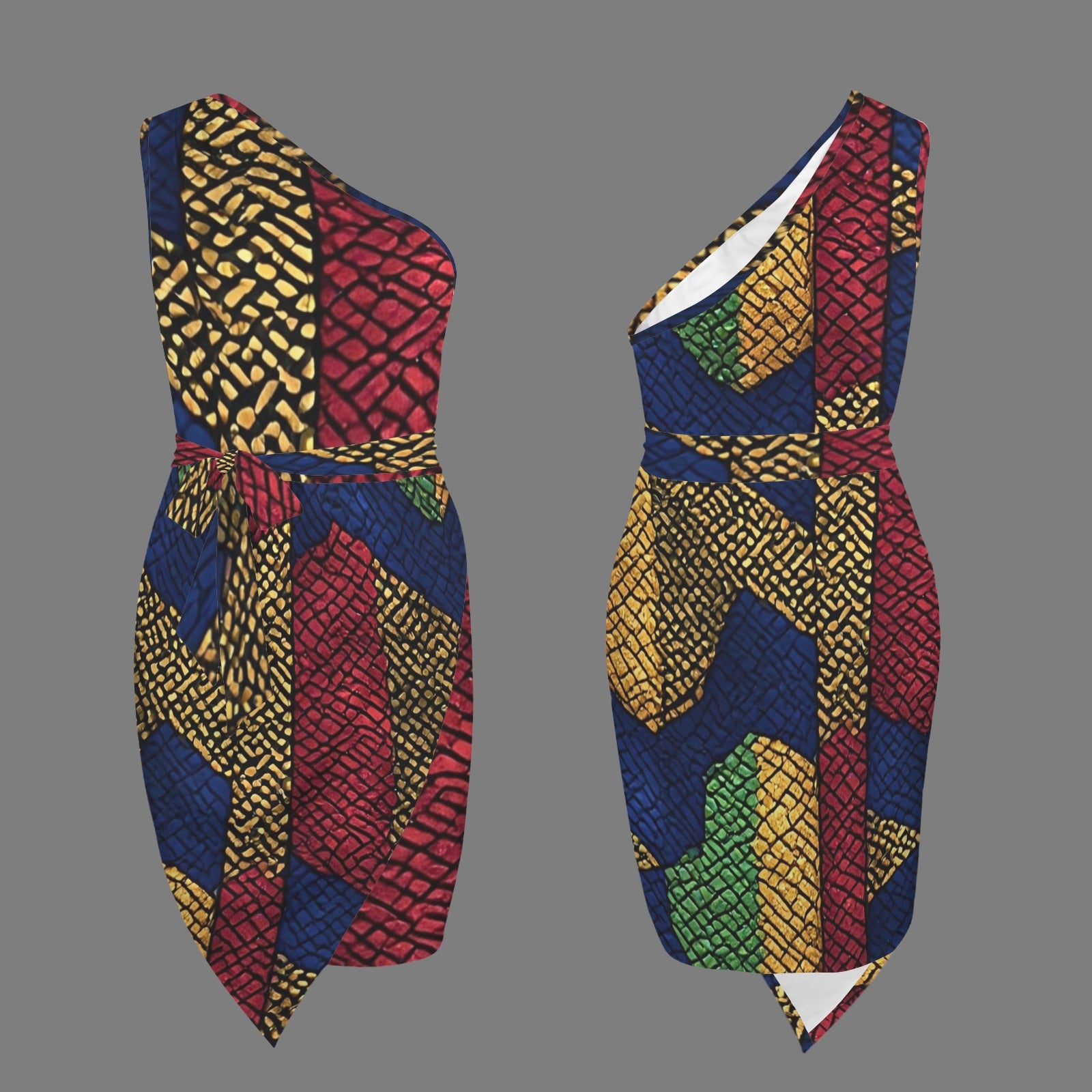 Afropolitan One Shoulder Cocktail Dress | African Inspired Luxury Evening Midi Dress