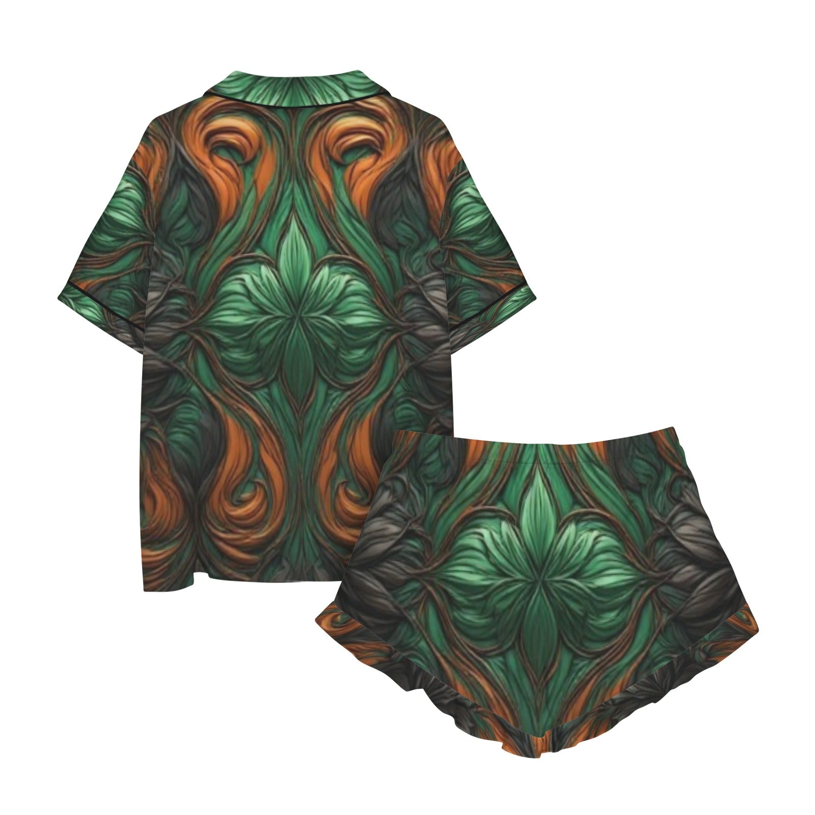 Women's Green Paisley Pajama Romper | Cute Girls Night PJ Outfit | Soft Lounge Sleepwear | Friends & Good Vibes Pajamas