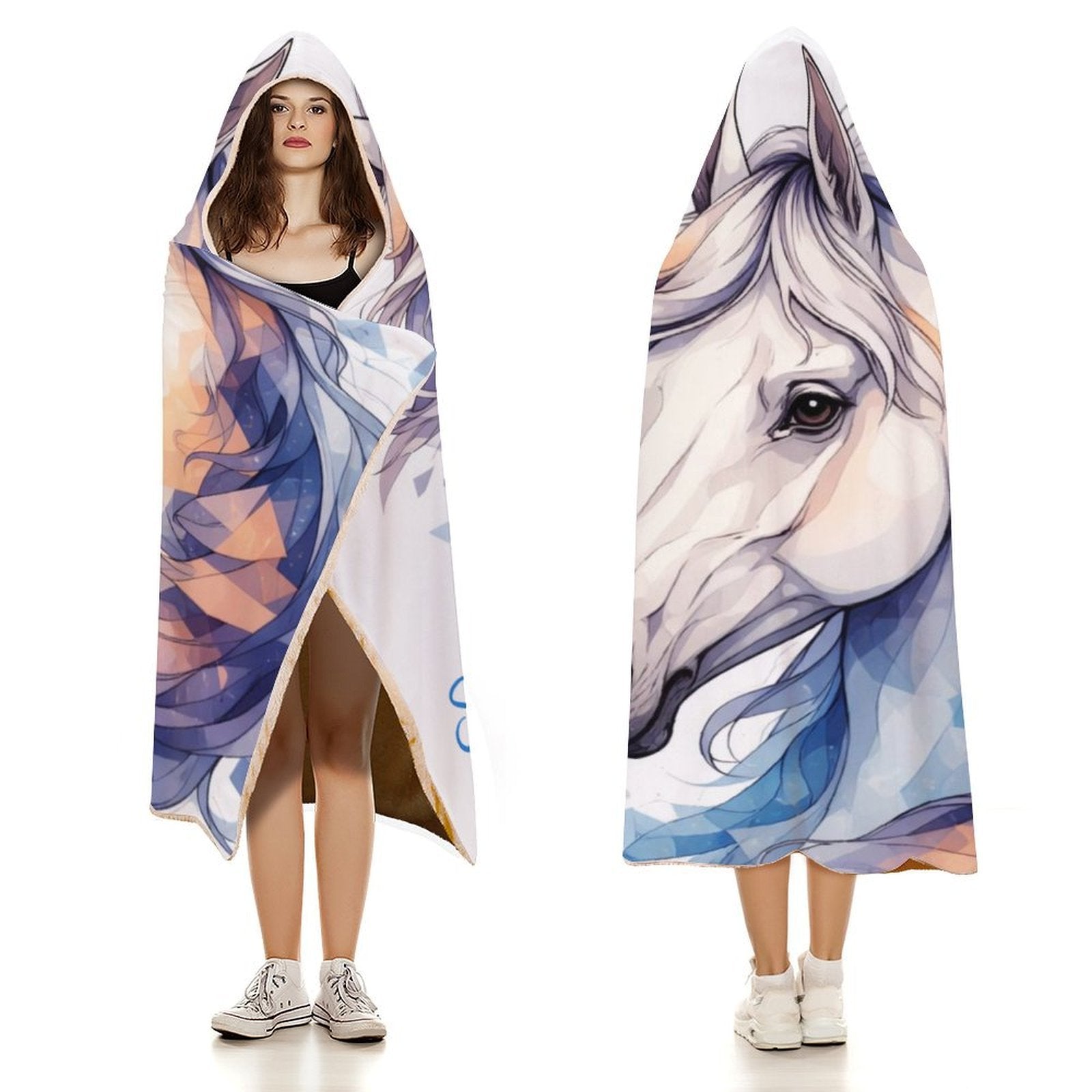Personalized Horse Hooded Blanket | Custom Horse Lover Gift | Cozy Wearable Blanket | Equestrian Gift for Kids & Adults | Iyalla Designs