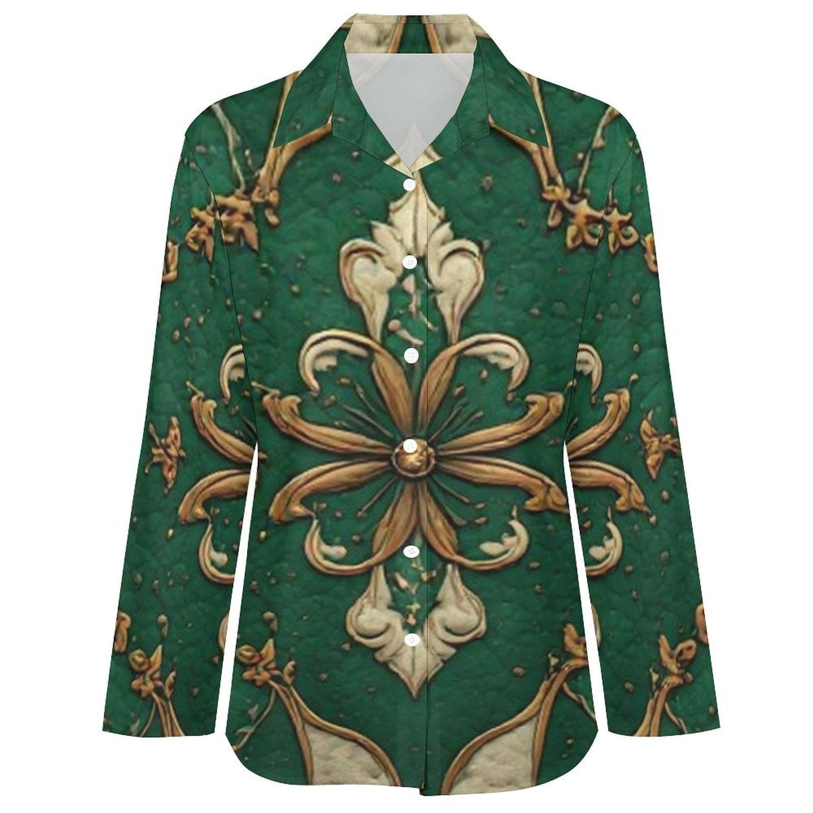 Emerald Luxe Ornamental Blouse | Elegant Women's Button Down Shirt | Luxury Boho Fashion Top | Statement Green Blouse | Iyalla Designs